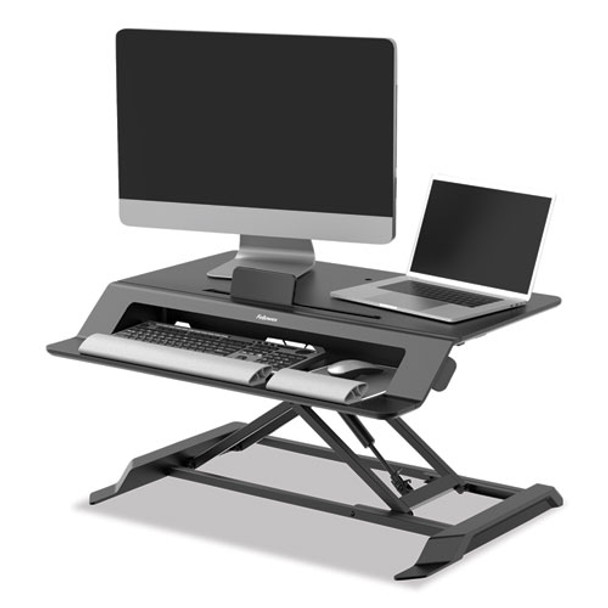 Lotus Lt Sit-stand Workstation, 34.38w X 28.38d X 7.62h, Black