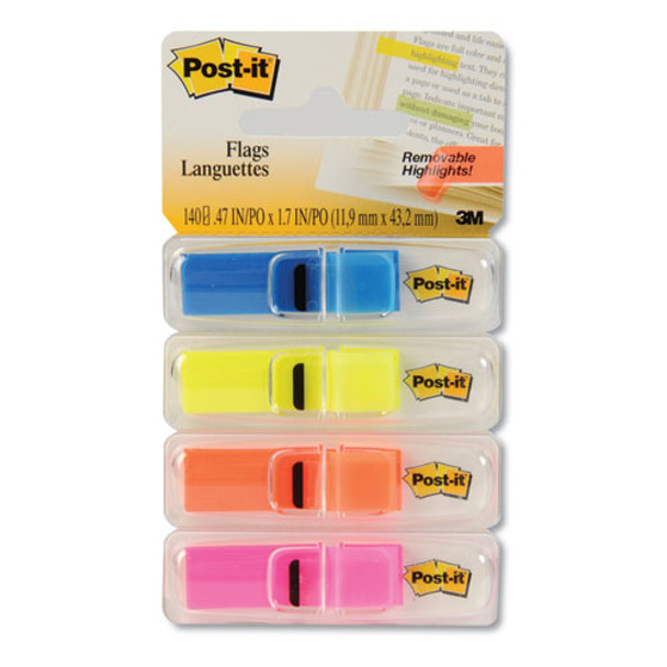 Highlighting Page Flags, 4 Bright Colors, 4 Dispensers, 1/2" X 1 3/4", 35/color