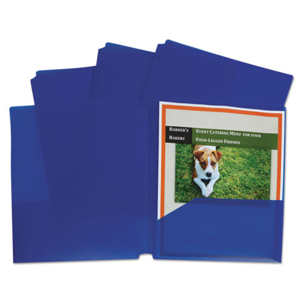 Two-pocket Heavyweight Poly Portfolio Folder, 3-hole Punch, Letter, Blue, 25/box
