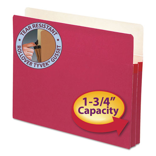 Colored File Pockets, 1.75" Expansion, Letter Size, Red