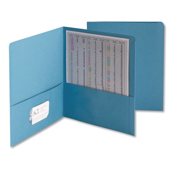 Two-pocket Folder, Embossed Leather Grain Paper, Blue, 25/box