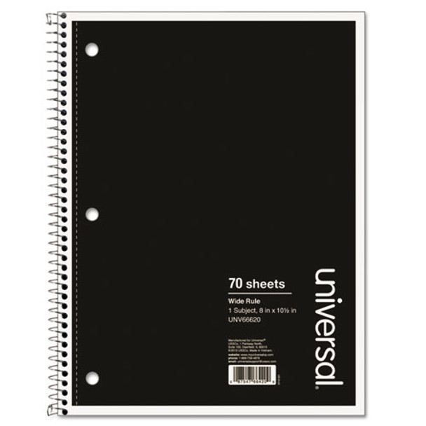 Wirebound Notebook, 1 Subject, Wide/legal Rule, Black Cover, 10.5 X 8, 70 Sheets