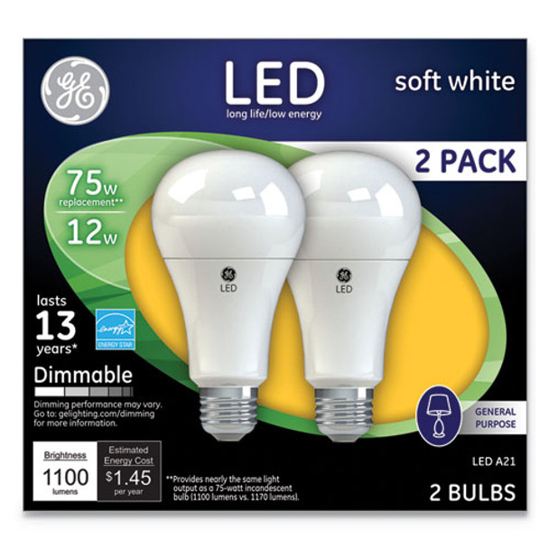 Led Soft White A21 Dimmable Light Bulb, 12 W, 2/pack