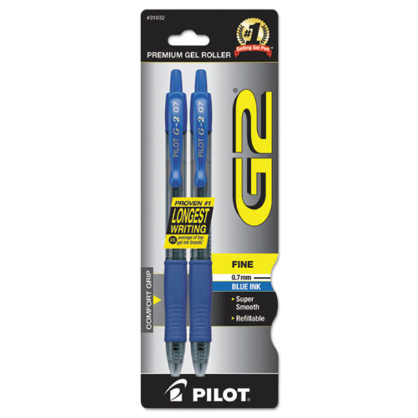 G2 Premium Retractable Gel Pen, 0.7mm, Blue Ink, Smoke Barrel, 2/pack