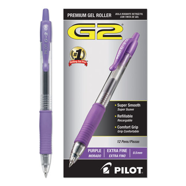 G2 Premium Retractable Gel Pen, 0.5mm, Purple Ink, Smoke Barrel, Dozen