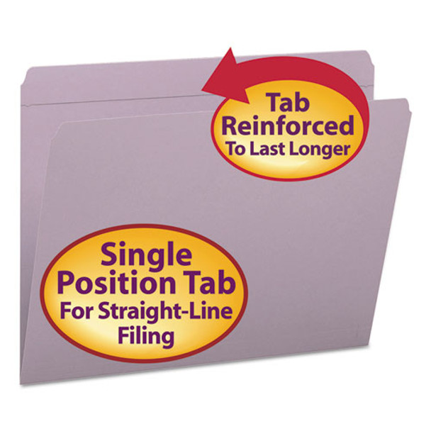 Reinforced Top Tab Colored File Folders, Straight Tab, Letter Size, Lavender, 100/box