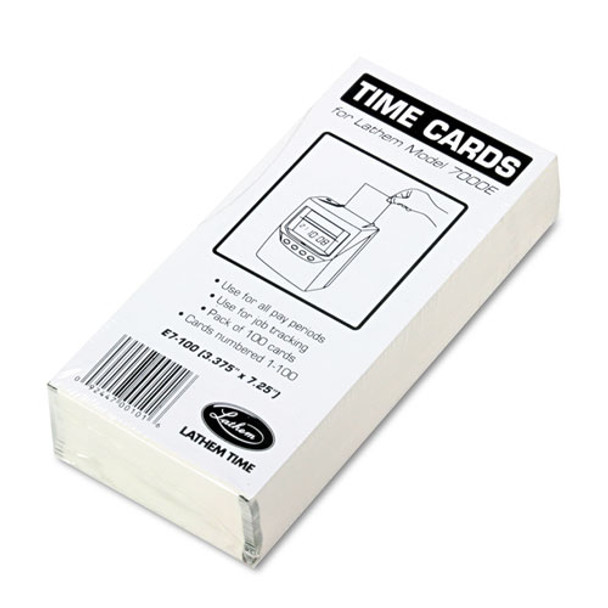 Time Card For Lathem Model 7000e, Numbered 1-100, Two-sided, 100/pack