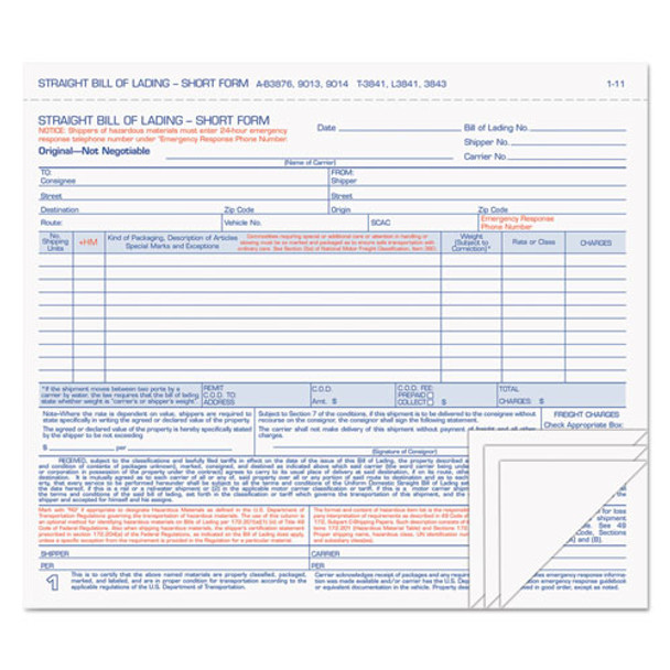 Hazardous Material Short Form, 8 1/2 X 7, Four-part Carbonless, 50 Forms