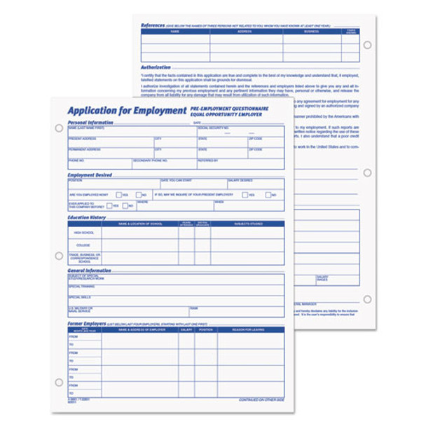 Employee Application Form, 8 3/8 X 11, 50/pad, 2/pack