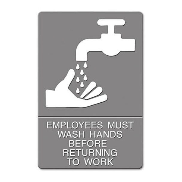 Ada Sign, Employees Must Wash Hands... Tactile Symbol/braille, 6 X 9, Gray