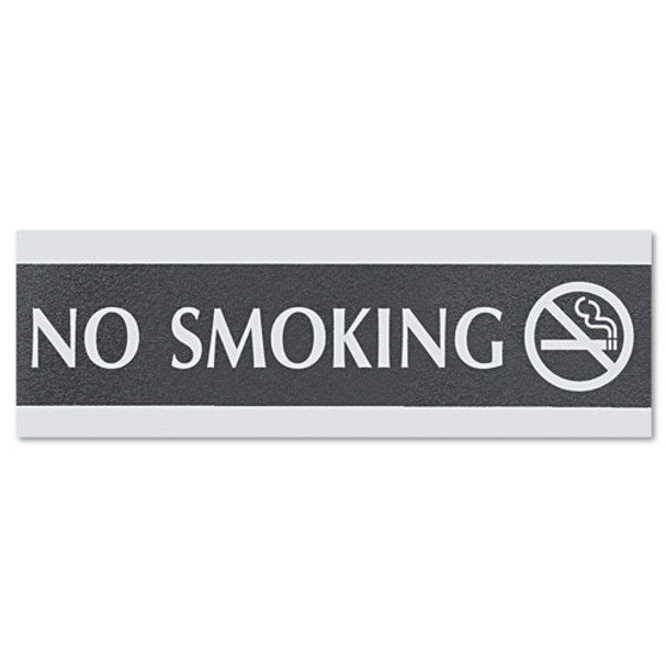 Century Series Office Sign, No Smoking, 9 X 3, Black/silver