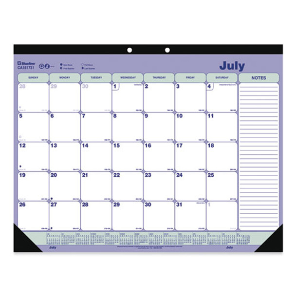 Academic Desk Pad Calendar, 21.25 X 16, White/blue/green, 2020-2021