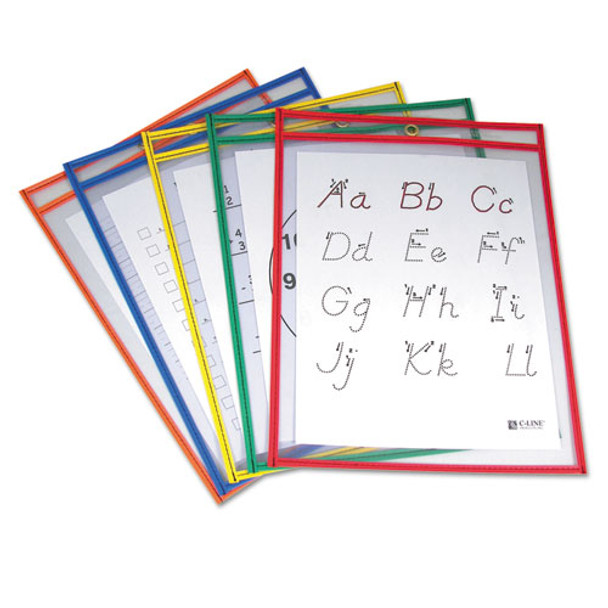 Reusable Dry Erase Pockets, 9 X 12, Assorted Primary Colors, 5/pack - DCLI40630