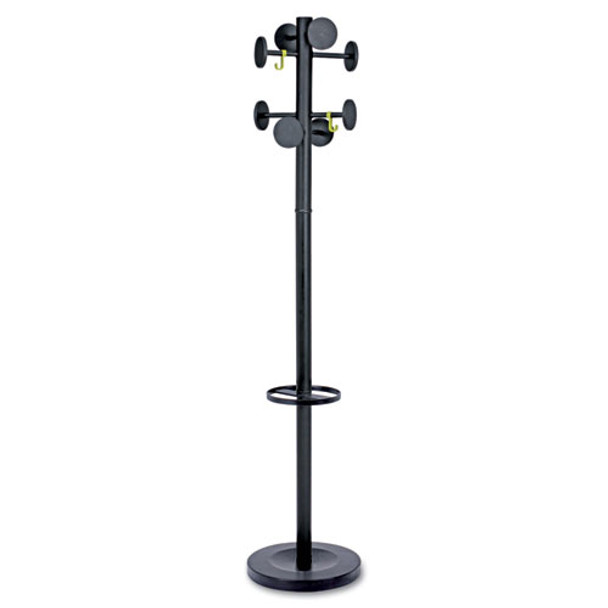 Stan3 Steel Coat Rack, Stand Alone Rack, Eight Knobs, 15w X 15d X 69.3h, Black