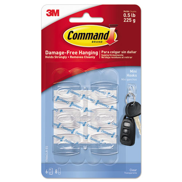 Clear Hooks & Strips, Plastic, Mini, 6 Hooks & 8 Strips/pack