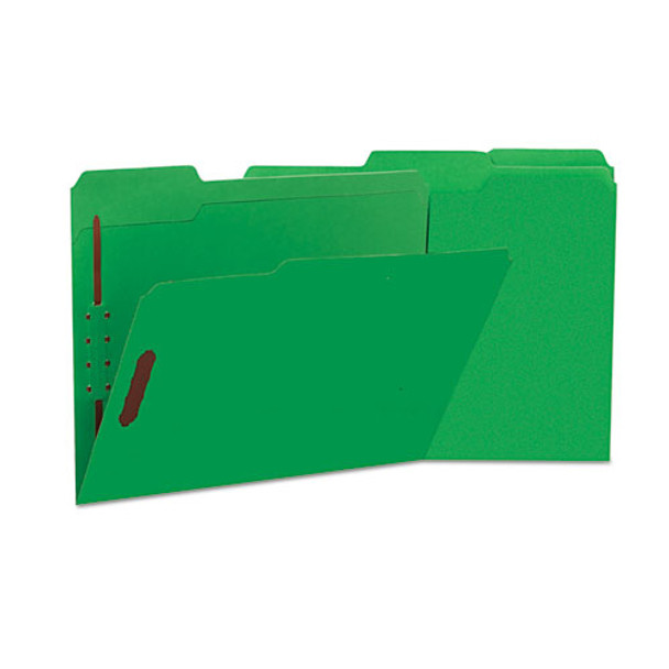 Deluxe Reinforced Top Tab Folders With Two Fasteners, 1/3-cut Tabs, Letter Size, Green, 50/box