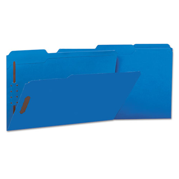 Deluxe Reinforced Top Tab Folders With Two Fasteners, 1/3-cut Tabs, Legal Size, Blue, 50/box