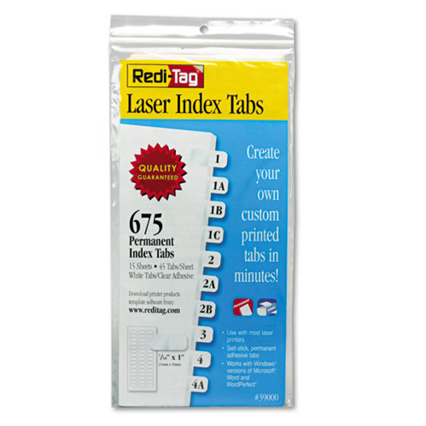 Laser Printable Index Tabs, 1/12-cut Tabs, White, 0.44" Wide, 675/pack