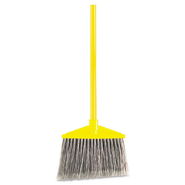 Angled Large Broom, Poly Bristles, 46 7/8" Metal Handle, Yellow/gray