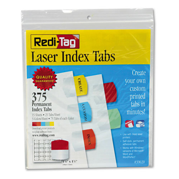 Inkjet Printable Index Tabs, 1/5-cut Tabs, Assorted Colors, 1.13" Wide, 375/pack