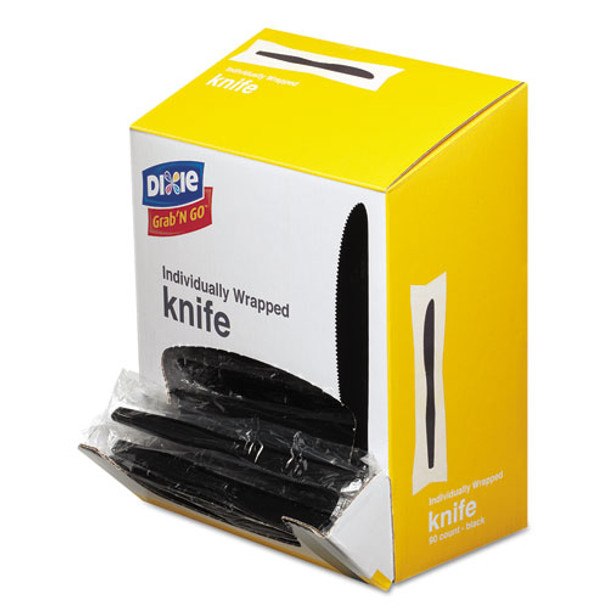 Grabn Go Wrapped Cutlery, Knives, Black, 90/box, 6 Box/carton