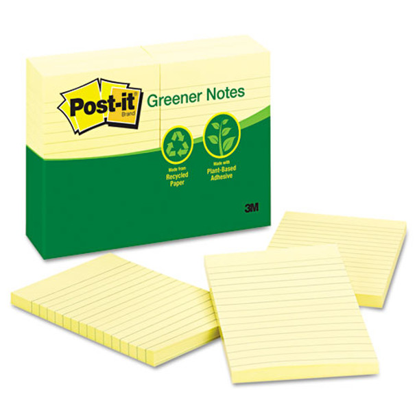 Recycled Note Pads, 4 X 6, Lined, Canary Yellow, 100-sheet, 12/pack