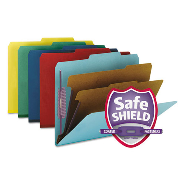 Six-section Pressboard Top Tab Classification Folders With Safeshield Fasteners, 2 Dividers, Letter Size, Assorted, 10/box