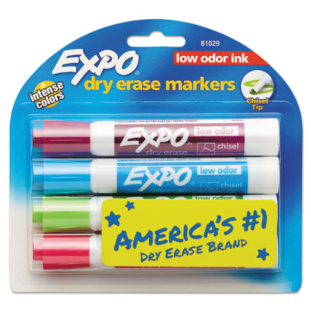 Low-odor Dry-erase Marker, Broad Chisel Tip, Assorted Colors, 4/set - DSAN81029