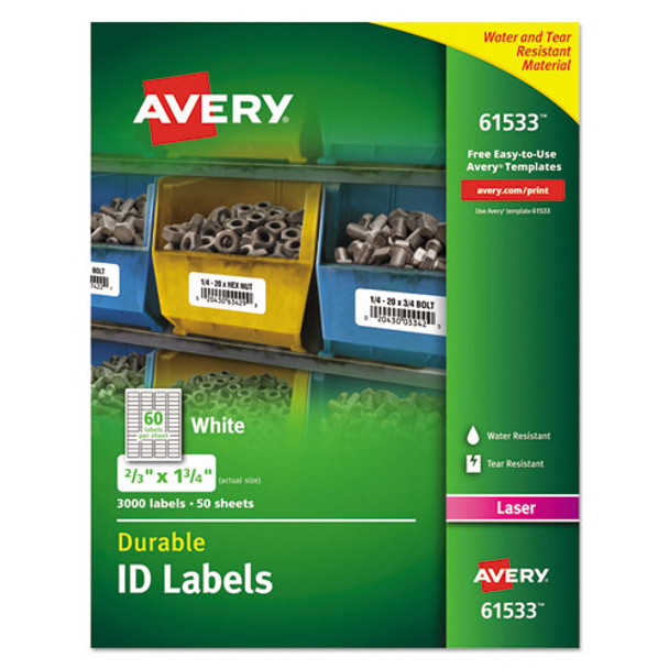 Durable Permanent Id Labels With Trueblock Technology, Laser Printers, 0.66 X 1.75, White, 60/sheet, 50 Sheets/pack