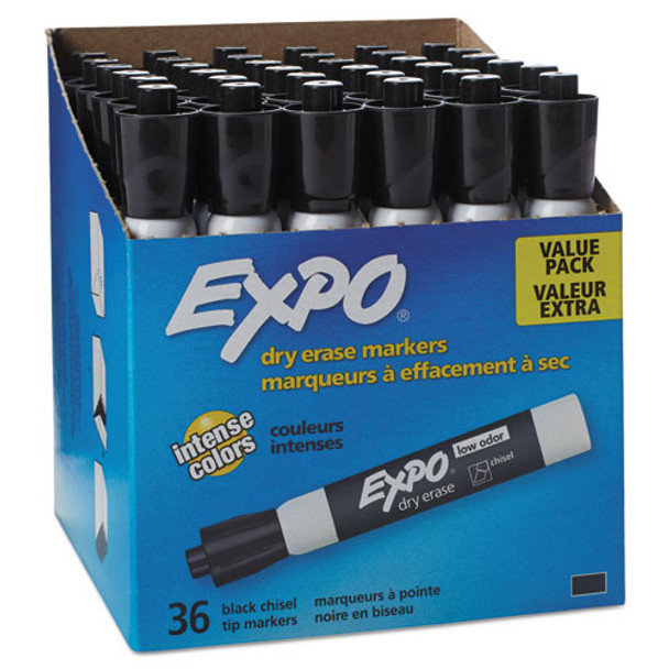 Low-odor Dry-erase Marker, Broad Chisel Tip, Black, 36/box