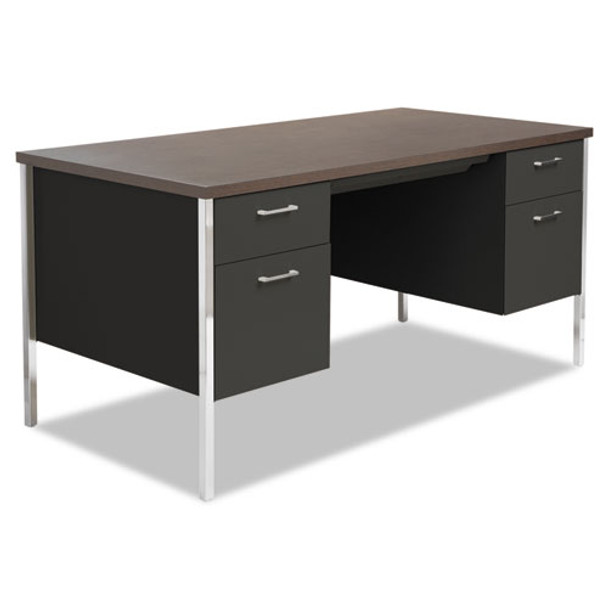 Double Pedestal Steel Desk, Metal Desk, 60w X 30d X 29.5h, Mocha/black