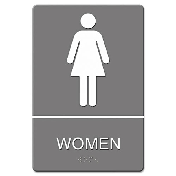 Ada Sign, Women Restroom Symbol W/tactile Graphic, Molded Plastic, 6 X 9, Gray