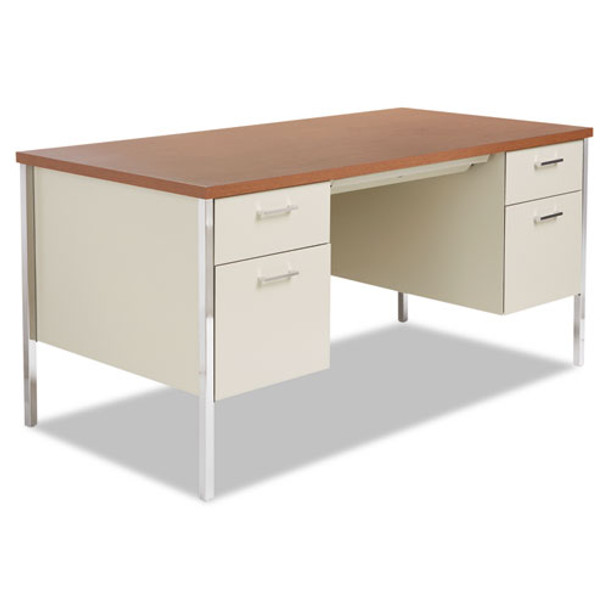 Double Pedestal Steel Desk, Metal Desk, 60w X 30d X 29.5h, Cherry/putty