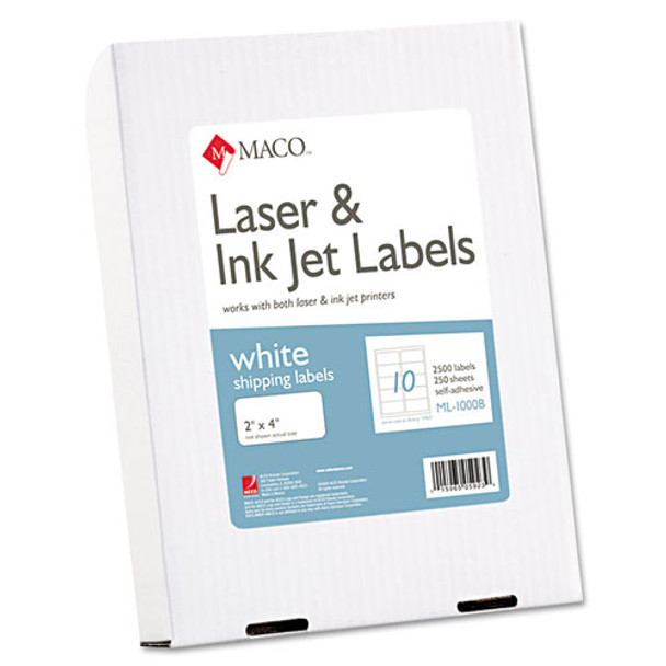 White Laser/inkjet Shipping And Address Labels, Inkjet/laser Printers, 2 X 4, White, 10/sheet, 250 Sheets/box