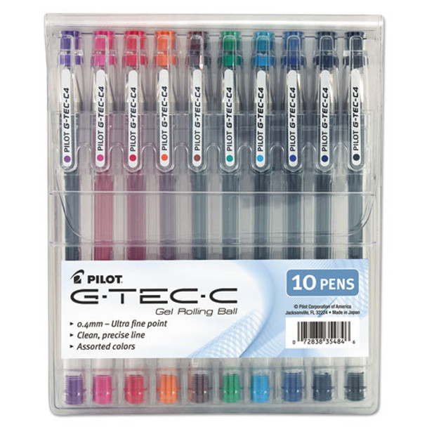 G-tec-c Ultra Stick Gel Pen, Ultra-fine 0.4mm, Assorted Ink, Clear Barrel, 10/pack