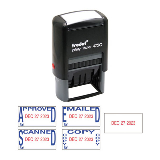 Economy 5-in-1 Date Stamp, Self-inking, 1 X 1 5/8, Blue/red