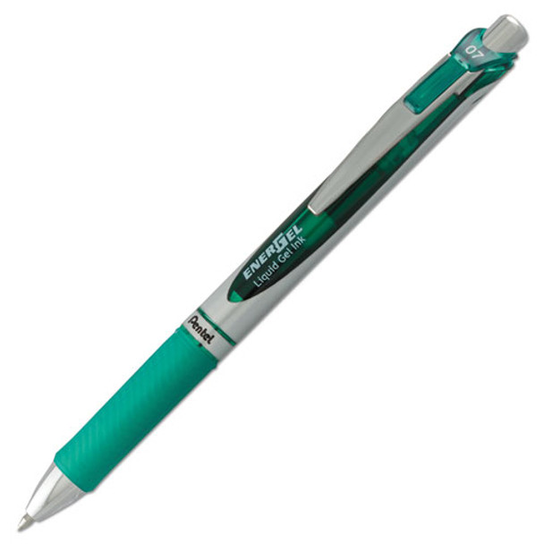 Energel Rtx Retractable Gel Pen, Medium 0.7mm, Green Ink, Green/gray Barrel