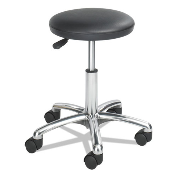Height-adjustable Lab Stool, 21" Seat Height, Supports Up To 250 Lbs., Black Seat/black Back, Chrome Base