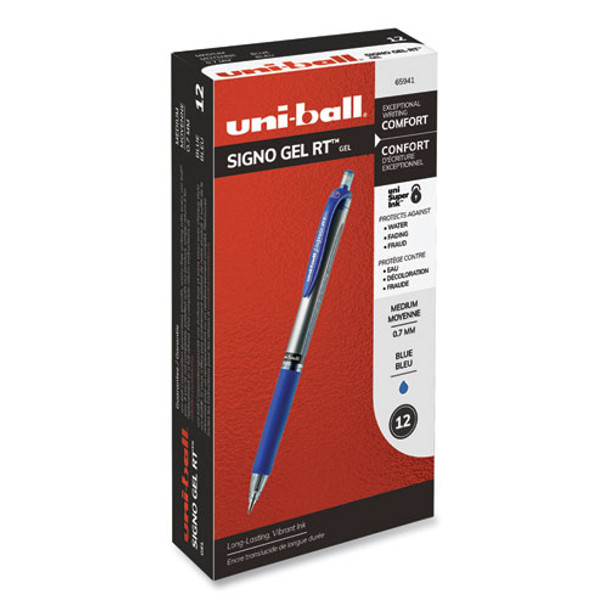 Signo Retractable Gel Pen, 0.7mm, Blue Ink, Blue/metallic Barrel, Dozen