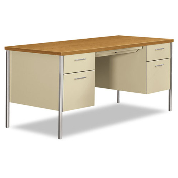 34000 Series Double Pedestal Desk, 60w X 30d X 29.5h, Harvest/putty
