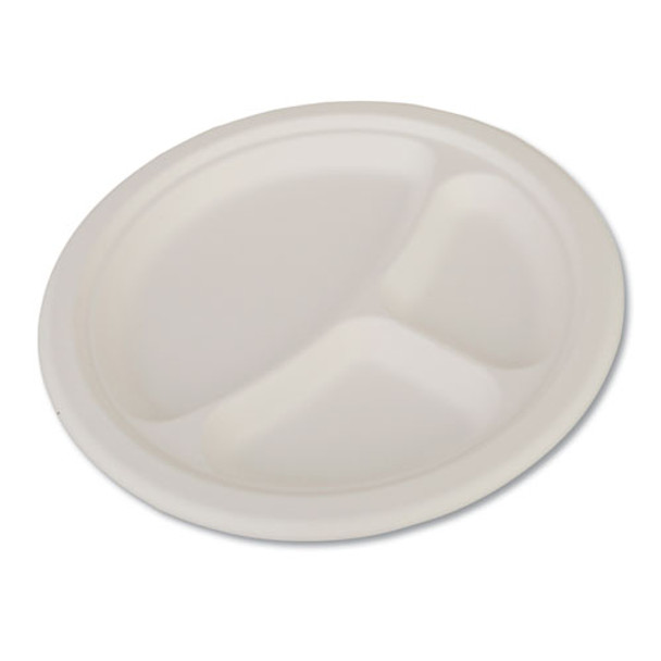 Champware Heavyweight Bagasse Dinnerware, 3-c Plate, 10", White, 500/carton