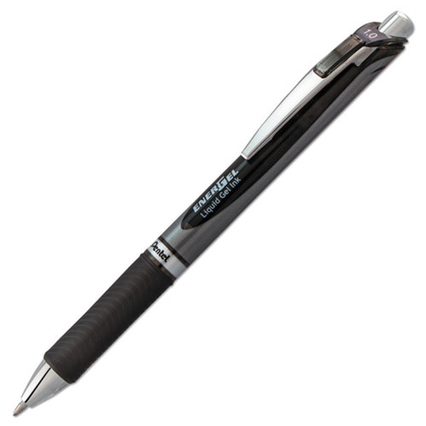 Energel Rtx Retractable Gel Pen, Bold 1mm, Black Ink, Black/gray Barrel
