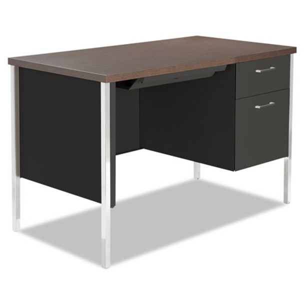 Single Pedestal Steel Desk, Metal Desk, 45.25w X 24d X 29.5h, Mocha/black