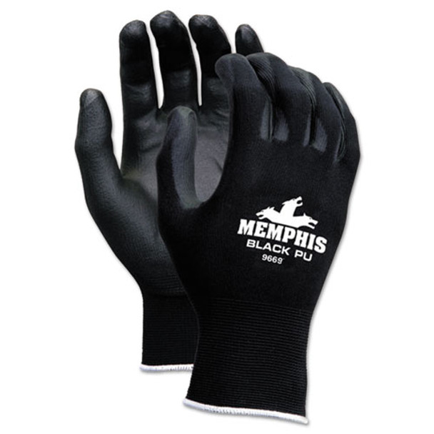 Economy Pu Coated Work Gloves, Black, Medium, 1 Dozen