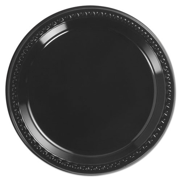 Heavyweight Plastic Plates, 9" Diamter, Black, 125/pack, 4 Packs/ct