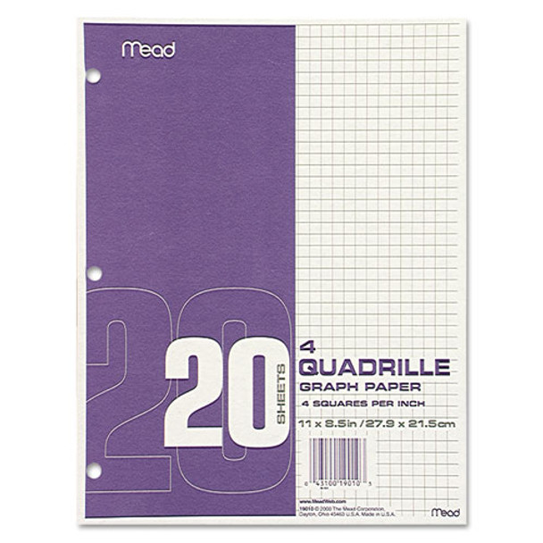 Graph Paper Tablet, 3-hole, 8.5 X 11, Quadrille: 4 Sq/in, 20 Sheets/pad, 12 Pads/pack