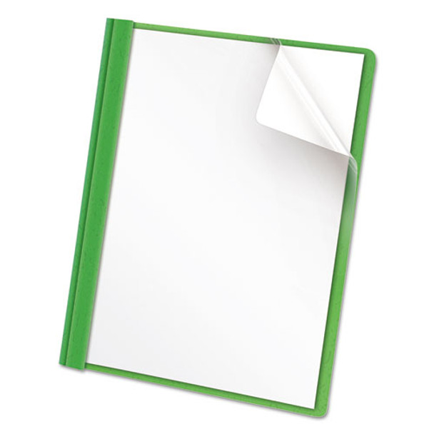 Clear Front Report Cover, Tang Fasteners, Letter Size, Green, 25/box