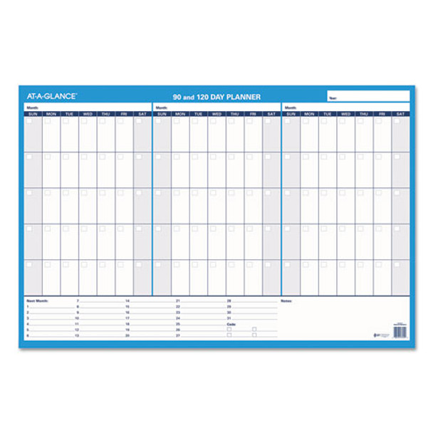 90/120-day Undated Horizontal Erasable Wall Planner, 36 X 24, White/blue,