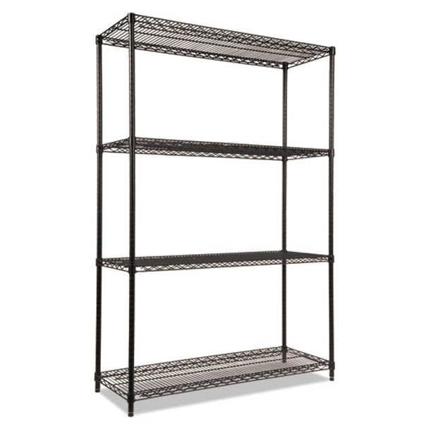 Nsf Certified Industrial 4-shelf Wire Shelving Kit, 48w X 18d X 72h, Black