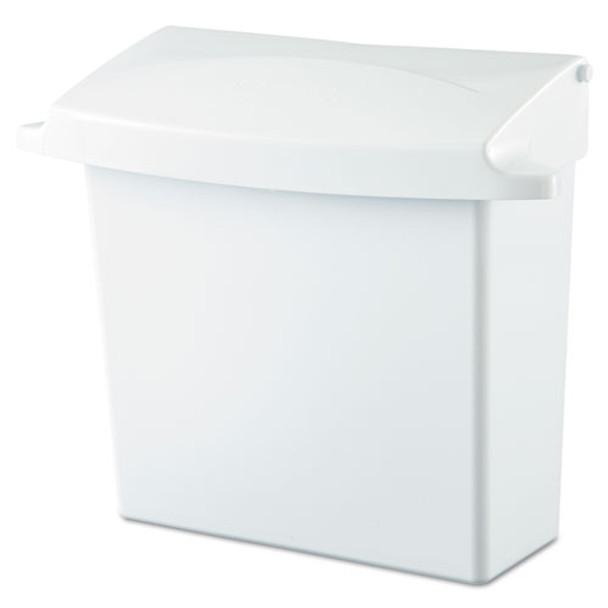 Sanitary Napkin Receptacle With Rigid Liner, Rectangular, Plastic, White